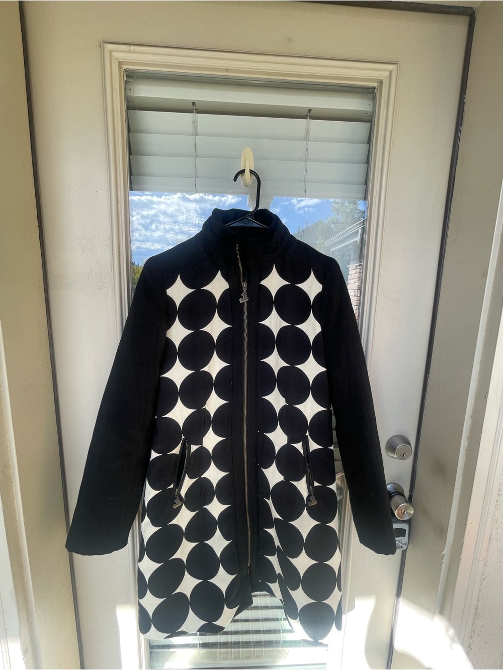 Desigual Mysterious night Black & White Polka Dot Women's Zip-Front Coat sz 42